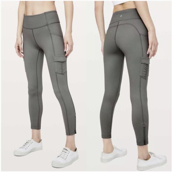 Lululemon Scenic Route 7/8 Tight Leggings *25" Grey Sage Green Luon Cargo Size 6 - Picture 1 of 16